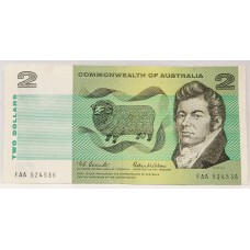 AUSTRALIA 1966 . TWO 2 DOLLARS BANKNOTE . COOMBS/WILSON . FIRST PREFIX FAA